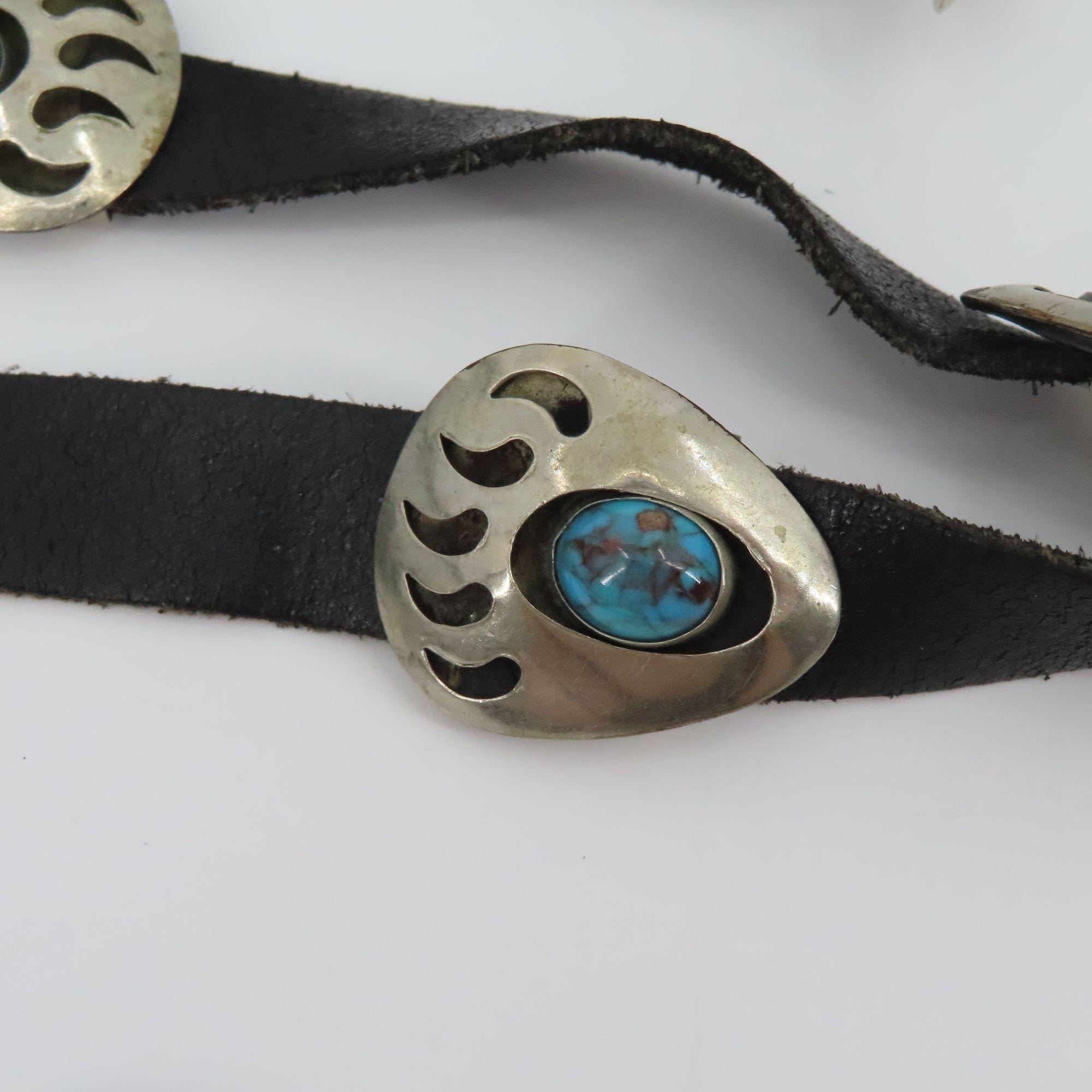 VTG Navajo Bear Paw Shadow Box Concho Belt 60in Long Silver  display picture 1