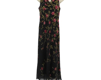 VTG Positive Attitude Women 8 Pink Rose Flower Floral Cowl Neck Sleeveless Dress