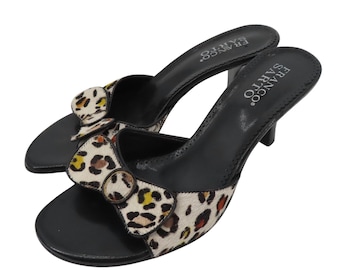 Franco Sarto Women 8 M Leather Upper Animal Print Hair Bow Slide Heels Shoes