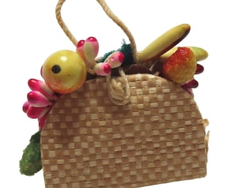 Barbie 1960s Suburban Shopper Woven Wicker Shopping Bag Tote Fruit Mattel VTG