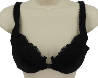 VTG Bill Blass 34C bh voorsluiting effen zwarte kanten rand gevoerde beugel dames