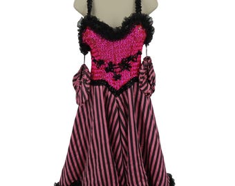 Women Small Pink Black Sequin Can Can Moulin Rouge Dancer Sequin Costume Dress