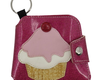 Y2K Paul Frank Pink Glitter Cupcake Sweet Treat Bifold Wallet Key Ring Cute VTG