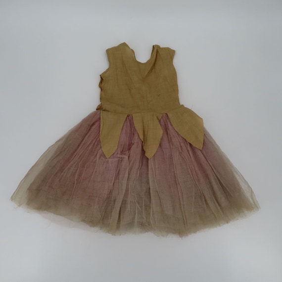 Antique Girl Beige Purple Faux Floral Gauze Skirt… - image 6