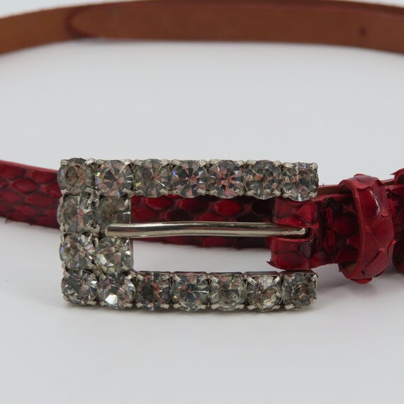 Claudio Orciani Women 80cm Red Genuine Snake Skin Rhinestone 