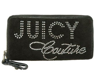 Juicy Couture Rhinestone Letters Black Terry Velour Zip Around Wallet Y2K 2000s