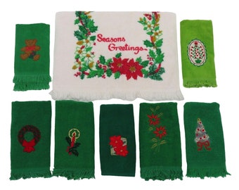 VTG Lot de 8 serviettes brodées du bout des doigts pour Noël, Noël, Noël