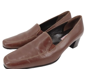 Zapatos de tacón tipo mocasín de piel marrón Valleverde para mujer, talla 38.5 EUR (8.5 US), fabricados en Italia.