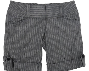 Y2K Charlotte Russe Juniors 5 Gray Striped Linen Cotton Blend Trouser Shorts VTG