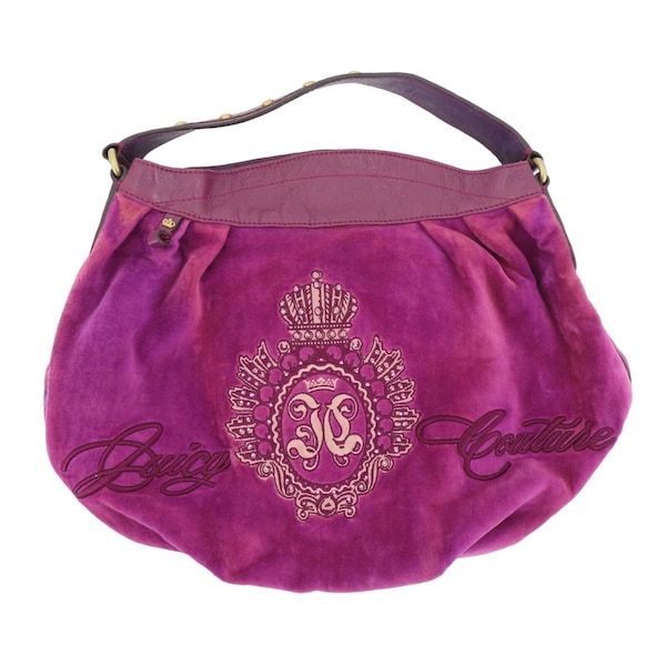 Juicy Couture Purple Velour Embroidered Crown Hobo Shoulder Handbag Purse Y2K