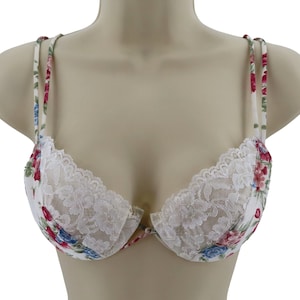 VTG Jaclyn Smith 34B Bra Underwire Lace Trim Padded Floral Flower Print Women