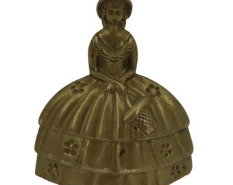 Antique Southern Belle Solid Brass Bell 3.5in Woman Lady Metal Vintage South USA