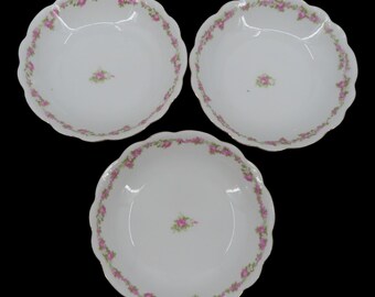 VTG Wheelock Vienna Set 3 Pink Rose Flower Floral Swag Bowls 7.5in MZ Austria
