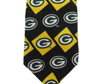 VTG Ralph Marlin Green Bay Packers 1995 Logo Necktie All Silk USA NFL Football