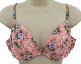 Victorias Secret Gold Label 36C 695 Pink Purple Flower Floral Underwire Bra VTG