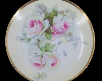 VTG Pink Rose Flower Floral Swag Plate 8.75in Gold Gilt Trim D EG Royal Austria