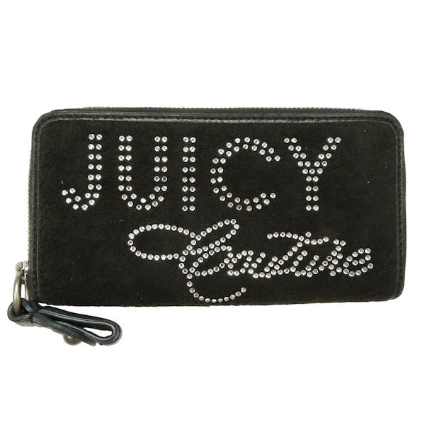 Portefeuille à glissière noir en éponge et en velours avec lettres strass Juicy Couture Années 2000