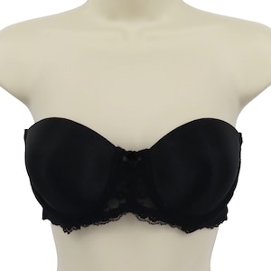 VTG Bestform 36A Bra 6503 Black Strapless Underwire Padded Floral Lace Sides