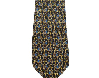 Fendi Cravatte Equestrian Saddle Stirrup Print Blue Men Necktie Tie Silk VTG