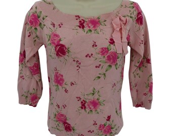 Arden B Pull moyen à col bateau en soie et cachemire pour femmes, rose, fleurs, nœud
