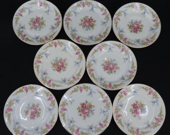 KPM Royal Ivory Riveria Set of 8 Plates 5.75in Gold Pink Rose Flower Floral Swag