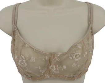 VTG Victorias Secret 38D 3431 bh beige geborduurde mesh beugel ongevoerd NIEUW