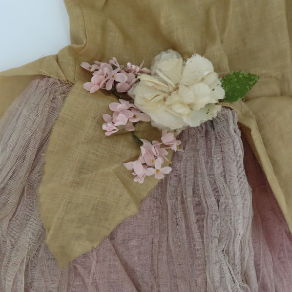Antique Girl Beige Purple Faux Floral Gauze Skirt… - image 3