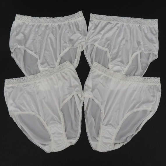 Vintage Fruit of the Loom Womens 7 Large Lot of 4 Solid White Lace Trim  Panty 