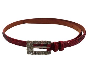 Claudio Orciani Genuine Snakeskin & Suede Leather Western Belt Rhinestone Size S Vintage Claudio Orciani Genuine Snake Suede Belt Size 28 Red  main image 2