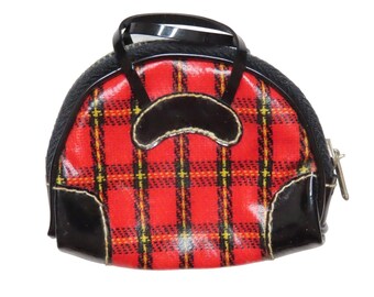 Barbie Winter Holiday Red Black Plaid Check Duffel Bag Tote Purse Zipper Works