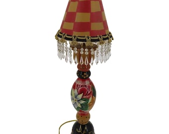 Stonehouse Farm Goods Handpainted Floral Flower Check Farmhouse Accent Lamp 1997