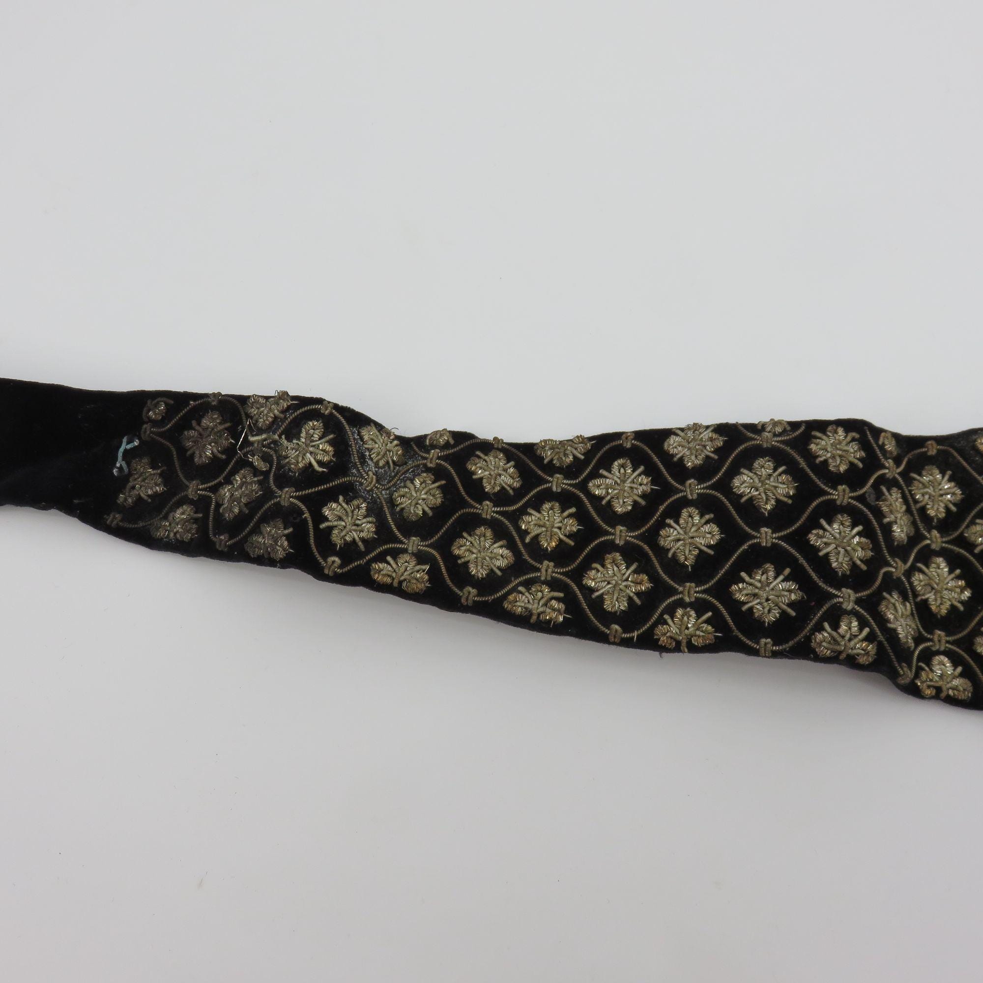 Antique India Metal Wire Embroidered Butterfly Moth Black Velvet Belt Waist Band Antique India Metal Wire Embroidered Butterfly Moth Black  main image 4