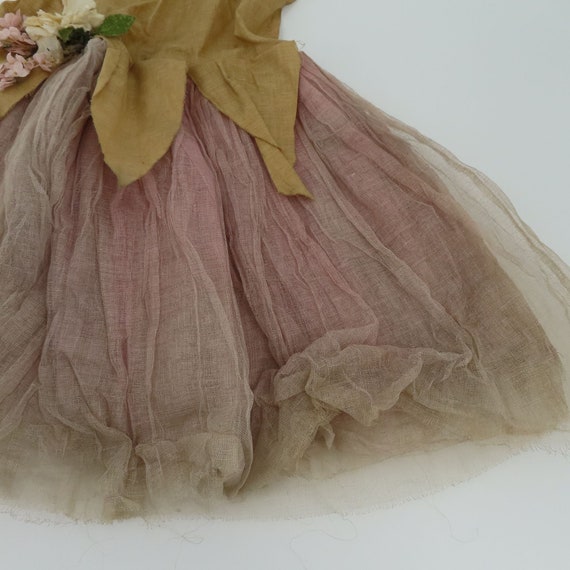 Antique Girl Beige Purple Faux Floral Gauze Skirt… - image 5