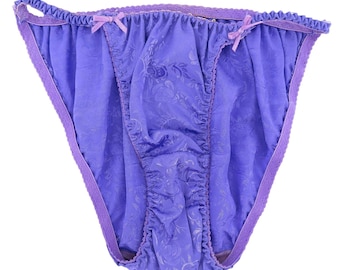 Vintage Secretly Yours Women 5 Purple High Leg String Bikini Panty Floral Scroll