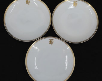 J&C Bavaria Monogrammed G Initial 6in Set of 3 Plates Gold Gilt Trimmed Vintage