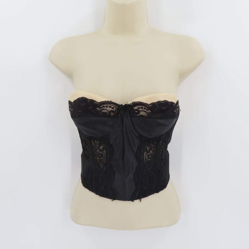 Victorias Secret 34B strapless longline bustier bh korset zwart kant gouden label afbeelding 16