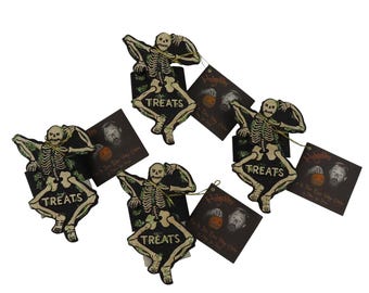 Bethany Lowe Hobgoblins Bruce Elsass Set 4 Skeleton Glittered Napkin Rings NEW