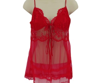 Babydoll in pizzo e rete con stampa floreale rossa di Victoria's Secret, taglia media, Y2K