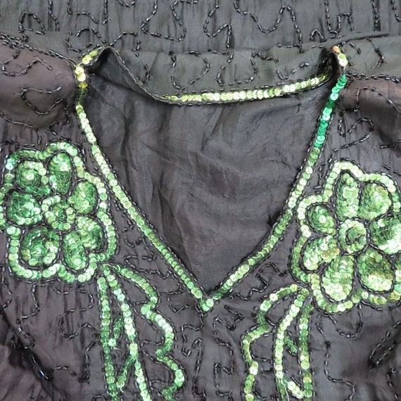 Vintage Womens Medium Black Green Silk Beaded Seq… - image 9