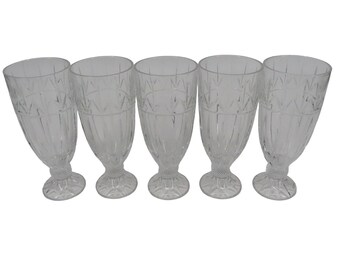 Set of 5 Cut Crystal Glass Iced Tea Pedestal Glasses 7.8in Drinkware Barware Bar
