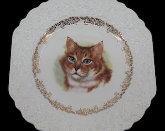 VTG Lord Nelson Pottery Cat Kitten Gilt Gold Accent 8.5in Square Plate England