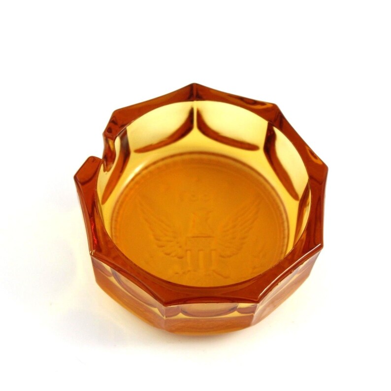Download Vintage American Eagle 1887 Amber Orange Gold Glass Geometric Ashtray Americana United States Usa Collectible Glassware Library Smoking Room Art Collectibles Tobacciana Kromasol Com