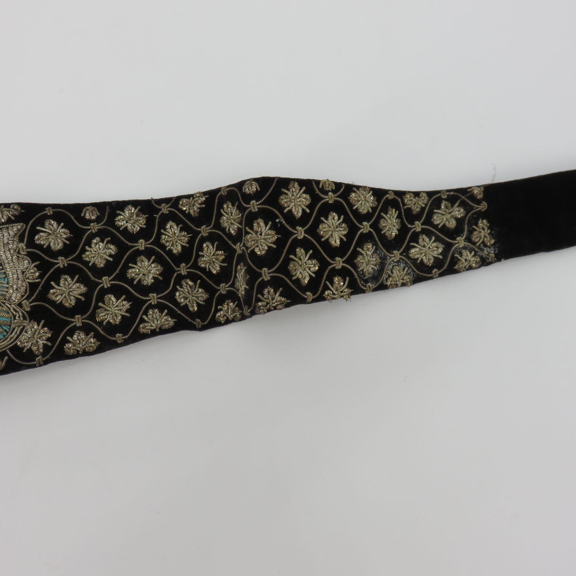 Antique India Metal Wire Embroidered Butterfly Moth Black Velvet Belt Waist Band Antique India Metal Wire Embroidered Butterfly Moth Black  main image 2