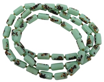 Antique 13in Light Green Brown Orange Speckled Glass Beaded Necklace No Clasp
