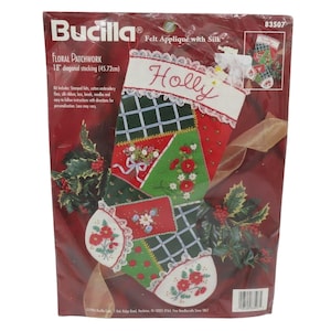 Bucilla - Appliques en feutre de soie 83507 - Bas de Noël en diagonale avec patchwork floral