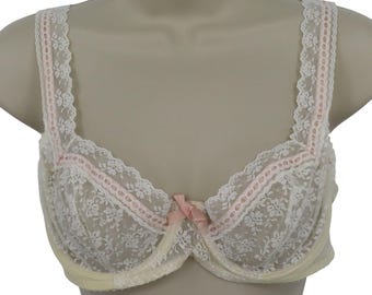 VTG Henson Kickernick 36B bh-stijl 0502 witte bloemen bloemen kant roze lint afwerking