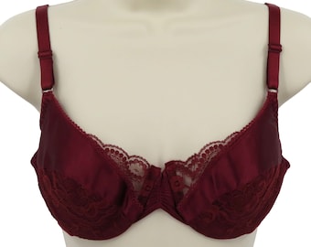Maidenform 36B 9287 Lovely Lace Secret Red Flower Lace Underwire Bra Satin VTG
