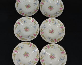 KPM Royal Ivory Riveria Set of 6 Bowls 8.25in Gold Pink Rose Flower Floral Swag