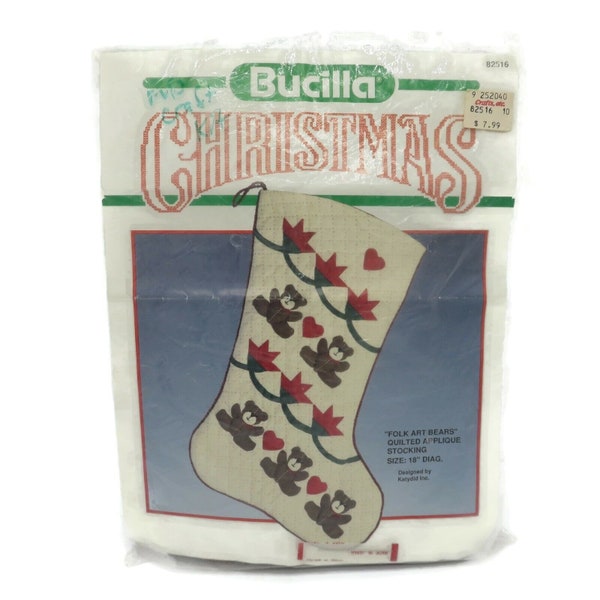 Bucilla Folk Art Bears 82516 Christmas Quilted Applique Stocking Craft Kit VTG