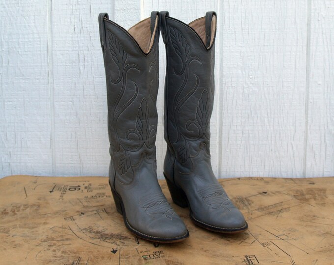 Vintage Tall Acme Grey Western Boots Women's Size 5 1/2 Etsy